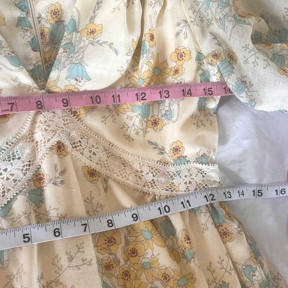 ACT I NEW YORK VTG 70s Pale Yellow Boho Floral Flutter Sleeve Maxi Dress Sz 7 S - Picture 13 of 14